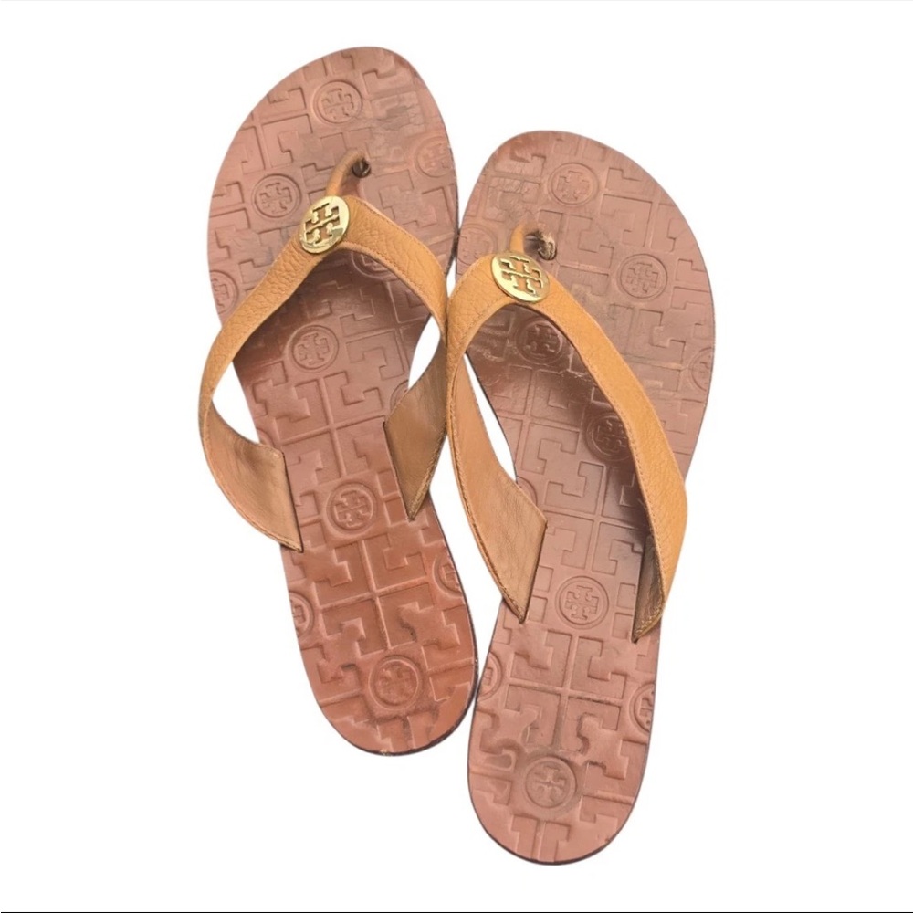 Tory Burch Sandals Size 9 Women Gold Brown Flats Casual - Picture 2 of 11